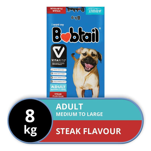 Bobtail - Medium to Large Adult Steak Flavoured Dog Food 8 Kg